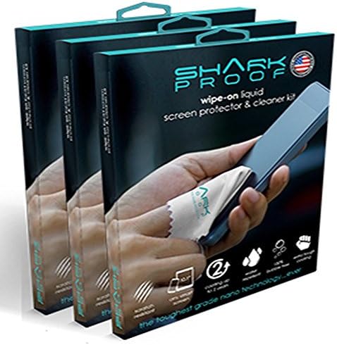 Shark Proof Liquid Glass Wipe-On Screen Protector. Invisible, Scratch Resistance and Bubble Free. Fits Any Make or Model of Phone &amp; Tablet Screen, lasts up to 1 year. (Three-Pack)