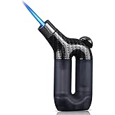 HONEST Torch Lighter Single Jet Flame Butane Lighters Refillable Torch Lighters Adjustable Gas Lighter Windproof Lighters Gift for Men BBQ Grill Camping Without Gas (Carbon Black)