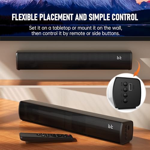 Bluetooth Wireless Surround Sound Bar, Sound Bar Wireless Surround Speakers, HDMI Sounds Bars Smart TV HDMI(ARC) OPT AUX USB 2.0ch 3 Modes Home Theater Sounds System TV/PC/Gaming/Projector, SpaceBlack