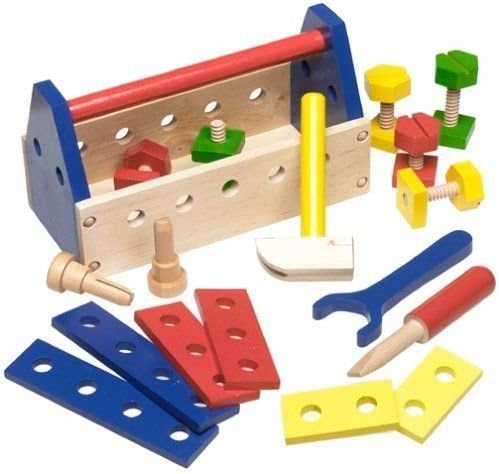 Wood Tool Box Kit Building Construction Set Kids Pretend Play Gift