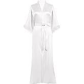 PRODESIGN Satin Kimono Robe Long Silky Bathrobe with Ostrich Feather Trim Sleepwear Wedding Bridesmaid Dressing Gown