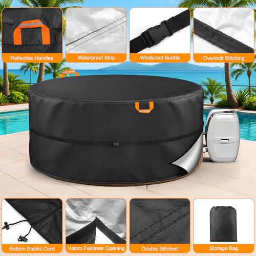 Round Protective Cover for Hot Tub, 4-6 People, Oxford 420D, Inflatable Spa Cover for Rounds, UV Resistant and Waterproof for Outdoor Spa (220 x 72 cm (6 People))