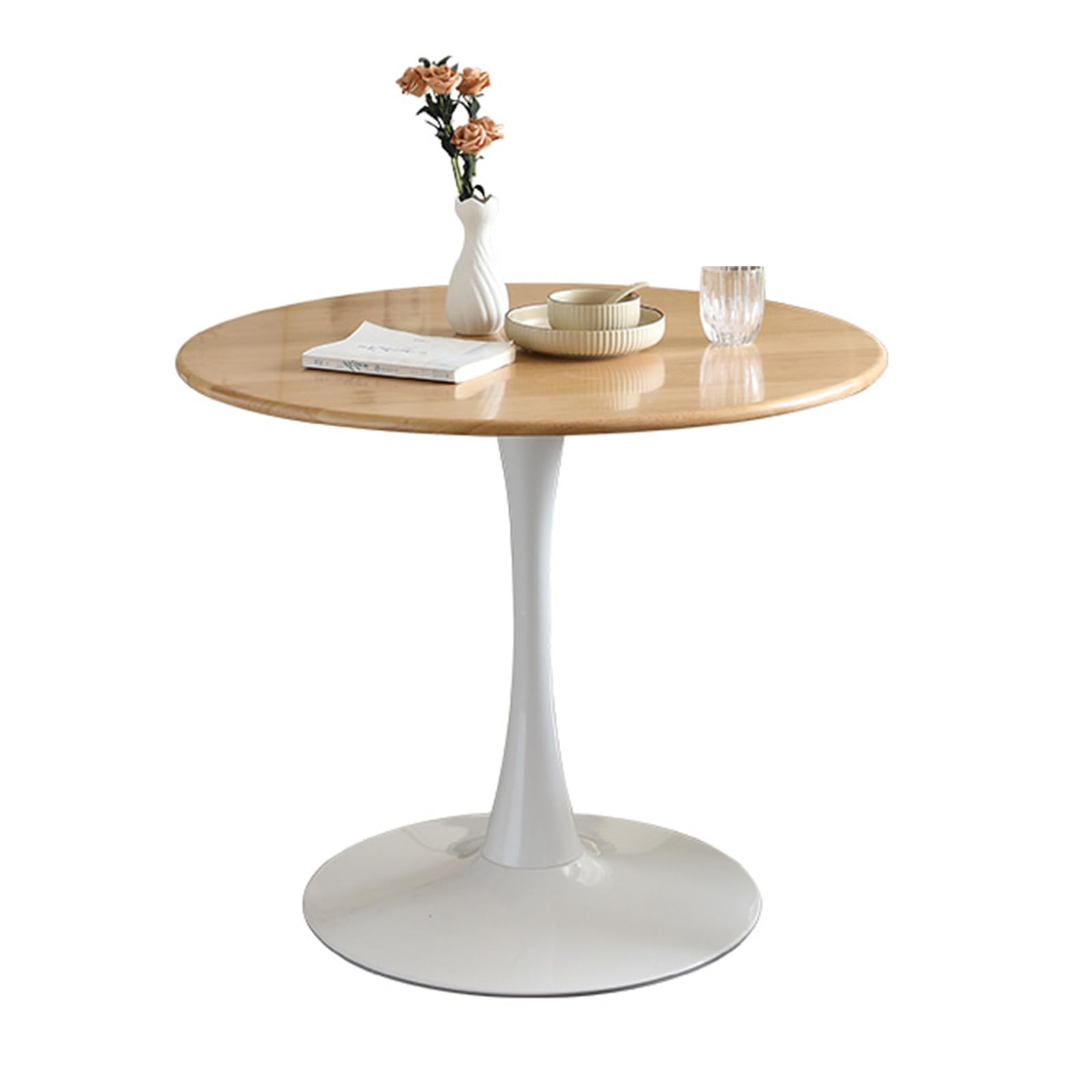 Photo 1 of 23.62" Mid-Century Round Dining Table, Small Dining Table, Side Table for 2 People, Small Round Dining Room Table with Sturdy Trumpet Base, Circle Kitchen Table for Dining Room, Kitchen, Living Room