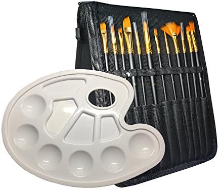 Acrylic Paint Brushes, 12-Piece Acrylic Paint Brush Set with 1 Paint Palette and 1 Carrying Case, Professional Artist Paint Brushes for Watercolor Oil Acrylic Painting(Black)