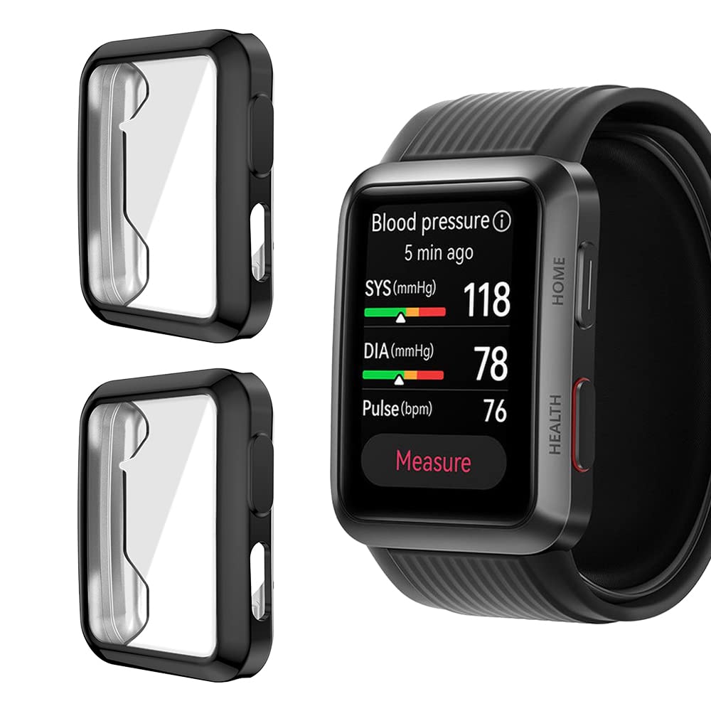 Niboow Case [2 Pack] for Huawei Watch D, with Screen Protector, Flexible TPU Shockproof Scratch Proof Cover Case for Huawei Watch D - Black + Black