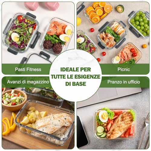 YASHE Set of 12 Glass Food Containers with Airtight Lids - BPA Free, Microwave, Oven, Fridge and Freezer Safe - Ideal for Storage, Meal Prep and Kitchen Organization