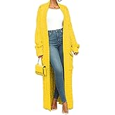 A ADILACA Women's Thin Type Stylish Cable Knit Cardigan with 2-Pockets, Women's Extra Long Ankle Length Sweater