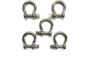 JY-MARINE 3/16"(5mm) Screw Pin Anchor Shackle Stainless Steel Bow Shackle Load Clamp for Chains Wire Rope Lifting Paracord Outdoor Camping Survival Rope Bracelets-5 Pieces