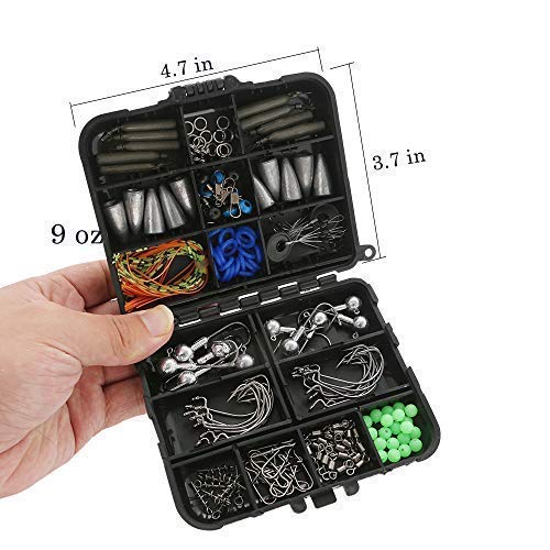 Ilure Fishing Accessories Tackle Box Kit with Hooks Weights Jig Heads O-Rings and Many More for Bass Freshwater and Saltwater