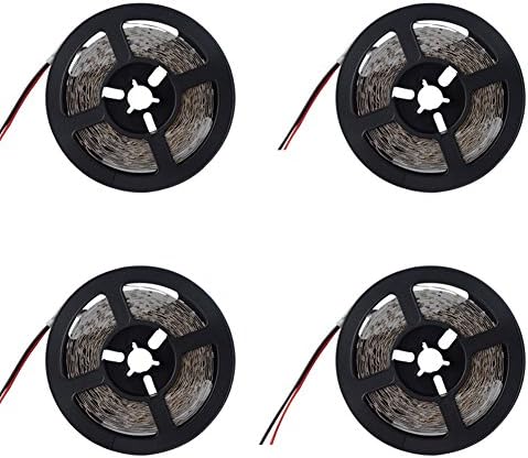 AmmToo 4 Pack 16.4ft 5m Flexible LED Strip Light 300 Units SMD 3528 LEDs12V DC Non-waterproof Light Strips, DIY Christmas Holiday Party Lighting and Decoration (4, White,6000-6500K)