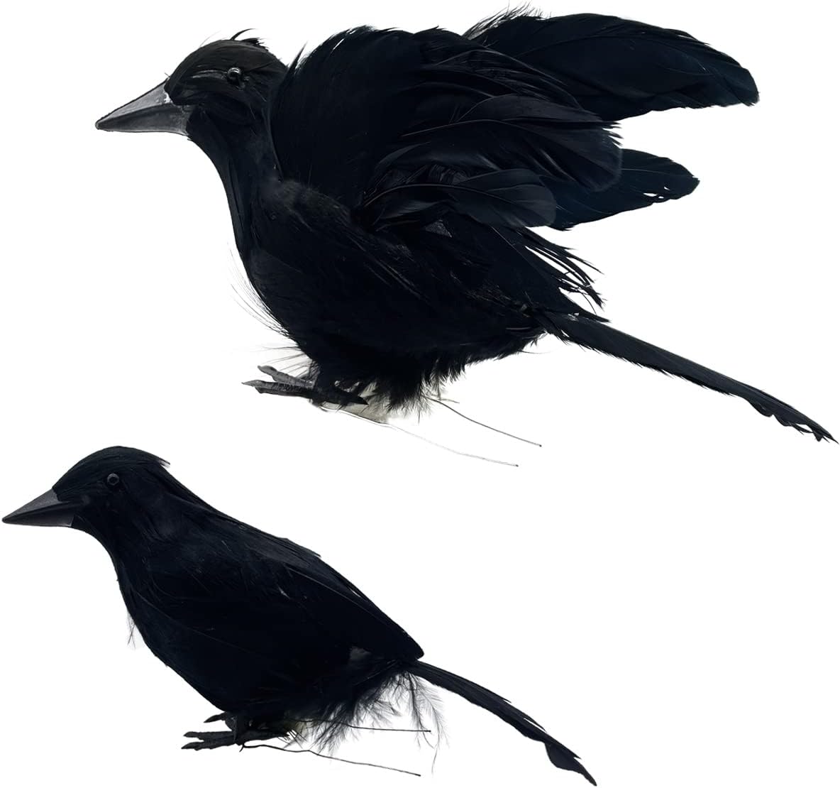 Holiday Décor Storage - LWINGFLYER Black Crows Halloween Decorations Feathered Crows Handmade Halloween Prop Bird Realistic Looking Ravens (2pcs Fly & Stand Crows)