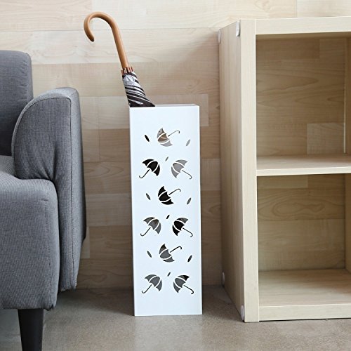 Amzdeal Umbrella Stand Rack Holder Free Stand for Canes Walking/Sticks with 2 Hooks Drip Tray, Fully Metal, Anti-Rust, Heavy, Large, White - Thumbnail 4