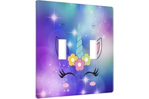 MFYDJIR purple cute unicorn Double Toggle Light Switch Cover Decorative Wall Plate 2 Gang for Girls Kids Room Bedroom Decor Two Lightswitch Design