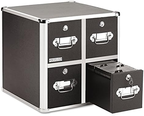 IdeaStream 4-Drawer Vaultz CD Cabinet - 8.5" x 15" x 14" - 4 x Media Organizer Drawer(s) - Security Lock, Sturdy, Key Lock, Label Holder - Black