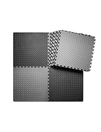 innhom 12 24 Tiles Gym Mat Puzzle Exercise Mats Gym Flooring Mat Interlocking Foam Mats with EVA Foam Floor Tiles for Gym Equipment Workouts, Black Gray