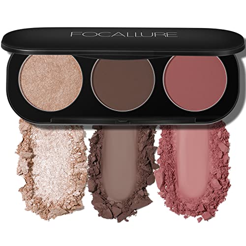 FOCALLURE Blush and Highlighter Palette,3 in 1 Contour Palette,CrueltyFree Matte Bronzer Powder