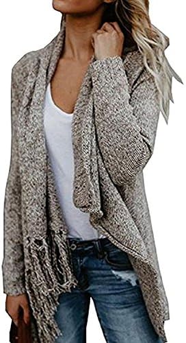 Soficy Women's Optic Art Sweater Fringed Colorblock Open Front Cardigan Browm S
