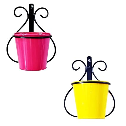 Ascent Homes Wall Mount Metal Planters Stand with Round Galvanized Bucket Planter (5.5 