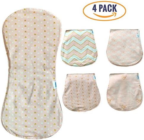 Burp Cloth Set Of 4 By Cunies -100% Organic Cotton -Soft,Breathable, Safe &amp; Absorbent Baby Bibs For Boys &amp; Girls -Convertible Design &amp; Unisex Patterns -Protect Clothes From Drool &amp; Dribble