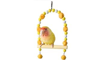 Paifeancodill Bird Swing,Wooden Bird Swings Budgie Swing Toys Hammock, Small Bird Swing Toys, Colorful Wooden Bead Hanging Sw