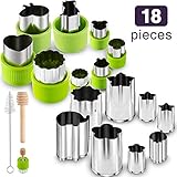 Gimars 18 Pcs Large + Mini Fruit & Vegetable & Cookie Cutters Shapes Sets, Stainless Steel Small Cookie Stamp Mold, Sandwich Cutters for Kids Baking, Bento Box and Food Decoration Tools for Kitchen