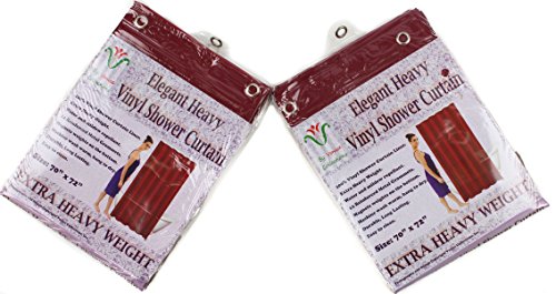 Venice Collections 2-Pack Heavy Duty 100% Water, Mold, Mildew Repellent, 10 Mil, Durable Shower Curtain Liner with Reinforced Header, Rustproof Grommets, Weighted Magnetic Hem Burgundy