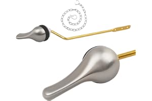 OPZOUR Universal Toilet Handle Replacement Kit, Brushed Nickel Toilet Flush Handle with Nut Lock and Stainless-Steel Flapper Chain, Side Mount Toilet Flush Lever Fits Most Standard Toilet Tanks, Easy Install