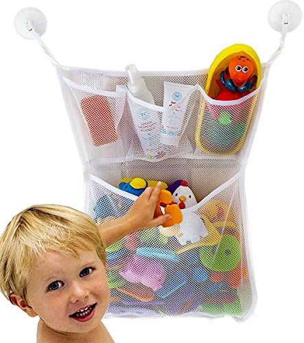 Bathtub Organizer-Perfect Bath Toy Organizer with Strong Net Storage Bin 4 Strong Hooked Suction Cups Included