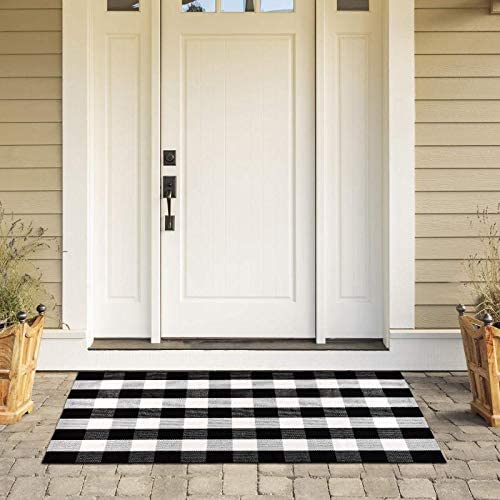 MUBIN Buffalo Plaid Rug 3X5 ft Outdoor Large Black and White Checked