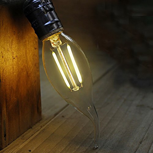 ZZ Lighting 2W LED Filament Flame Shape Bent Tip Candle Light Bulb 20W Incandescent Bulb Equivalent 2700K 160LM E12 Base(2W,6Pack)