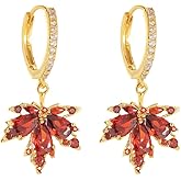 Dainty Maple Leaf Dangle Hoop Earrings Cubic Zirconia Crystal Leaves Drop Tiny Huggie Hoops Earring Fashion Jewelry Gifts for Women