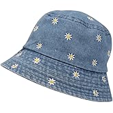 UUYYEO Blue Unisex Adults Teens Daisy Beach Sun Hat, Cotton Blend Bucket Hat, Size M (56-58cm), Avant-Garde Casual, Moderate Sun Protection