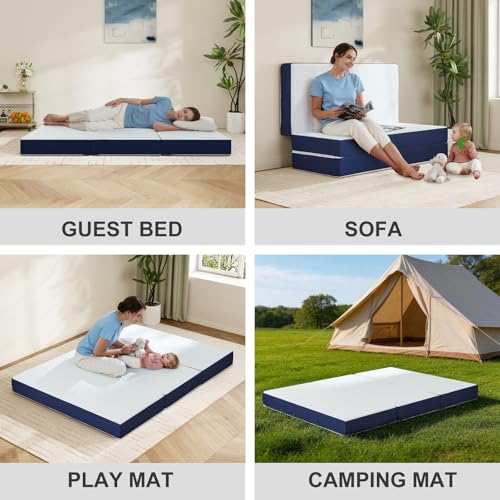 Slufra Foldable Mattress Full, 6 Inch Tri Fold Gel Memory Foam Mattress | Removable Washable Cove,Non-Slip Bottom for Stability, Sorf Breathable & Hypoallergenic Fabric