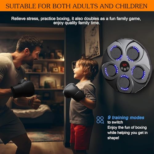 Beauenty Music Boxing Machine,Wall Mounted Smart Boxing Trainer,LED Light Intelligent Boxing Target,Adult Youth Boxing Training Punching Equipment with Boxing Gloves,Boxing Game for Gym and Home