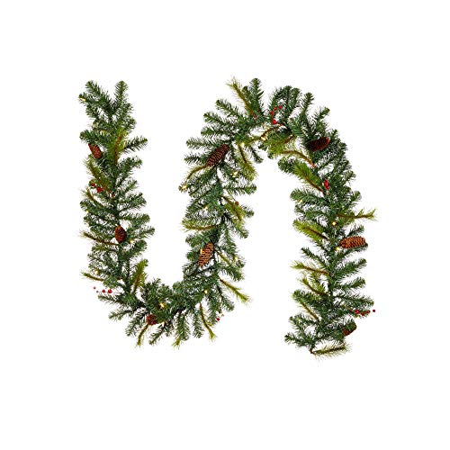 NOMA Prelit 9Ft LED Berry & Pinecone Christmas Garland with Battery