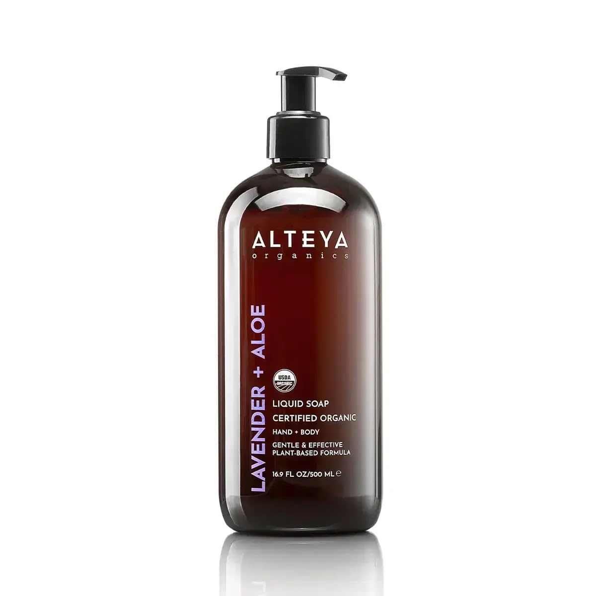 Alteya Organic Lavender & Aloe Liquid Soap 500ml – USDA Certified Organic Product - Gentle Hydrating Hand & Body Wash | Sulfate-Free, Vegan & Cruelty-Free