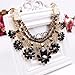 Chunky Black Bib Statement Gold Graduated Flower Charms Festoon Torsade Necklace