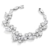 Mariell Breathtaking Mosaic Shaped Genuine Platinum Plated CZ Wedding Bracelet - Bridal & Formal Bling