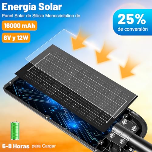 Lamparas Solares Exterior 300W, 30000LM Lampara Solar Exterior con Sensor de Movimiento, 8500K Luces Solares para Exterior de Dusk a Dawn,Adecuada Para Garaje,Carretera,Senderos,Jardín y Porche,IP66