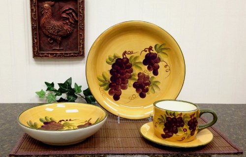 16 pc Dinnerware Set, Dinner Set Tuscany Grape Wine Decor