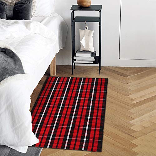 image for 100% Cotton Buffalo Plaid Rug 24'' x 35'', KIMODE Black/Red Hand-Woven