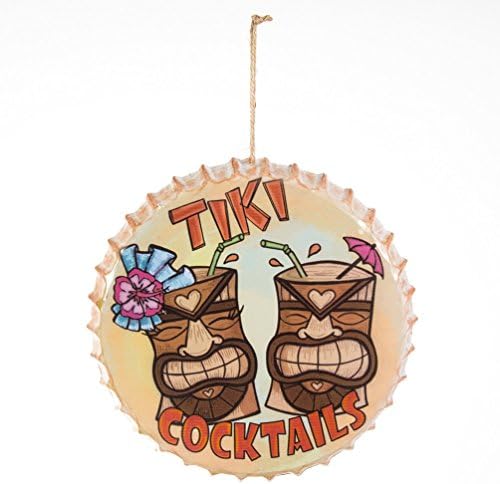 Metal Bottle Cap Wall Decor, Tiki Cocktails, Bar or Mancave, 9.75"D w/ Sisal Rope