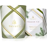 Thymes Frasier Fir Candle – Frosted Plaid Collection – Green & White Glass Jar Design – Scented Candles for Home Decor – Notes of Crisp Siberian Fir, Cedarwood & Sandalwood (Votive, 2 oz)