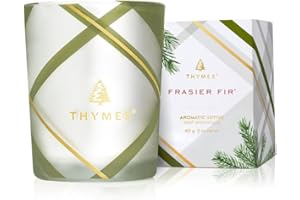 Thymes Frasier Fir Candle – Frosted Plaid Collection – Green & White Glass Jar Design – Scented Candles for Home Decor – Notes of Crisp Siberian Fir, Cedarwood & Sandalwood (Votive, 2 oz)