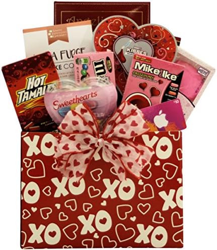 GreatArrivals Valentine's Day Gift Basket for Tweens &amp; Teens Hugs &amp; Kisses with iTunes Card, Red &amp; White, 4 Pound