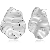 ENSKEFEN Irregular Gold Stud Earrings for Women Hammered Silver Stud Earrings Statement Geometric Earrings Vintage Gold Earrings