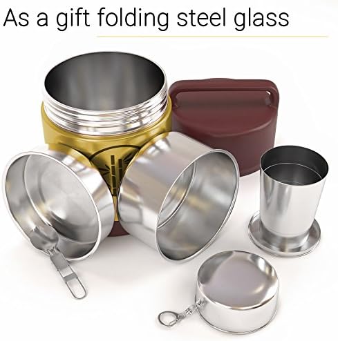 easy bento Insulated Lunch Box Bento SET with Spoon & Stainless Steel Collapsible Cup Included. Durable GOLD Color. Big 3.38 pints Jar with 240ml Cup. Leak proof. For Work, School, Travel, Outdoors