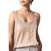 OPLKENR Silk Camisole Tops for Women, Sexy V-Neck Silk Satin Tank Tops Lace Trimmed Camisole