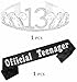 13th Birthday Sash and Tiara for Girls - Fabulous Set: Glitter Sash + Waves Rhinestone Silver Premium Metal Tiara, 13th Birthday Gifts for Teenegers Party