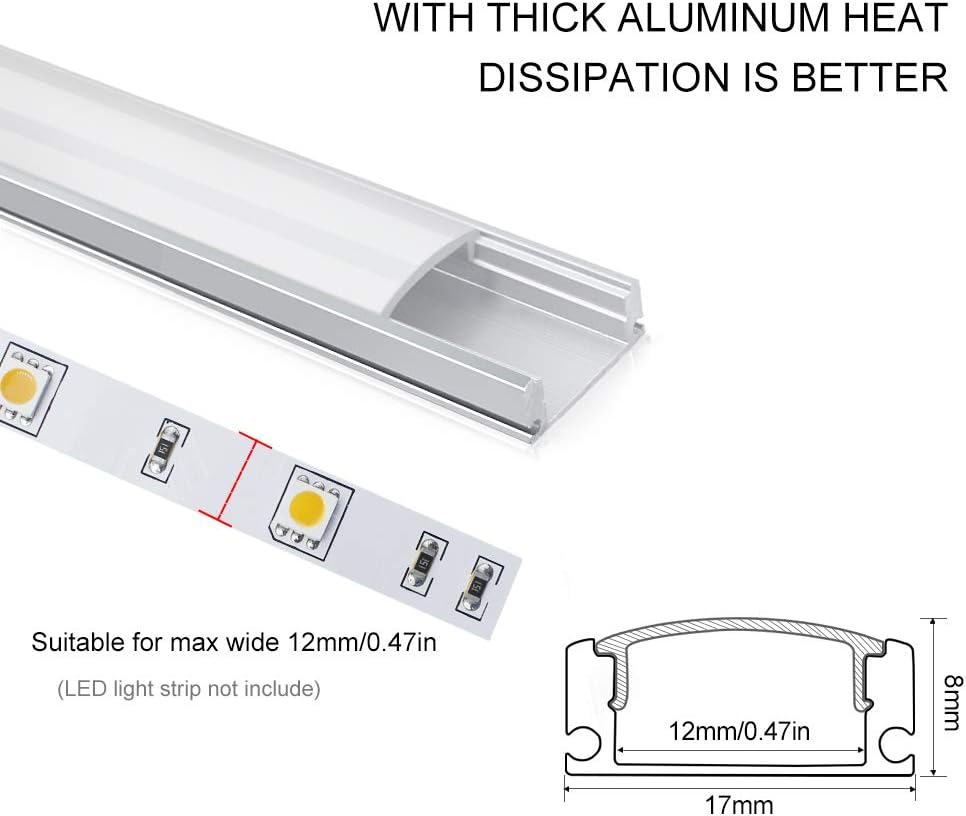 LightingWill Aluminum Profile Channel 5-Pack 3.3ft/1Meter Silver U-Shape LED Diffuser With Milky White Cover - Image 3